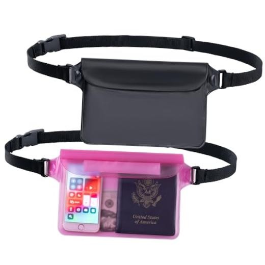 CADONO 2-Pack Waterproof Pouch with Adjustable Waist Strap | Screen Black+Pink