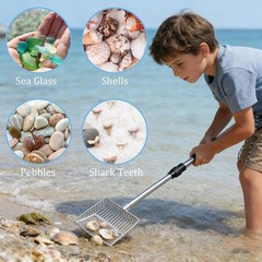 Beach Sand Scoop Stainless Steel Adjustable Handle with Mesh Bag for Treasures