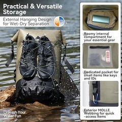 Floating Roll Top Dry Bag, Flexible Lightweight TPU Waterproof 30L Green