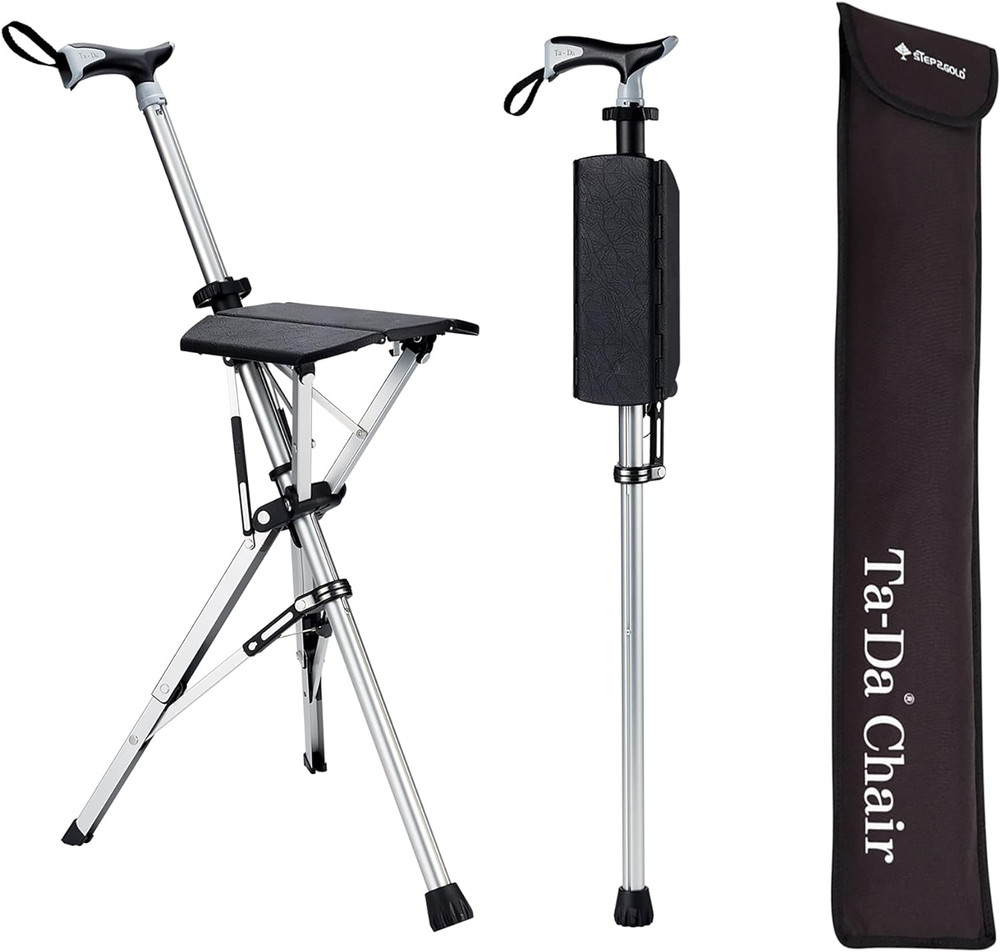 STEP2GOLD Ta-Da Chair, Portable Trekking Hiking Pole, Folding Walking Stick with
