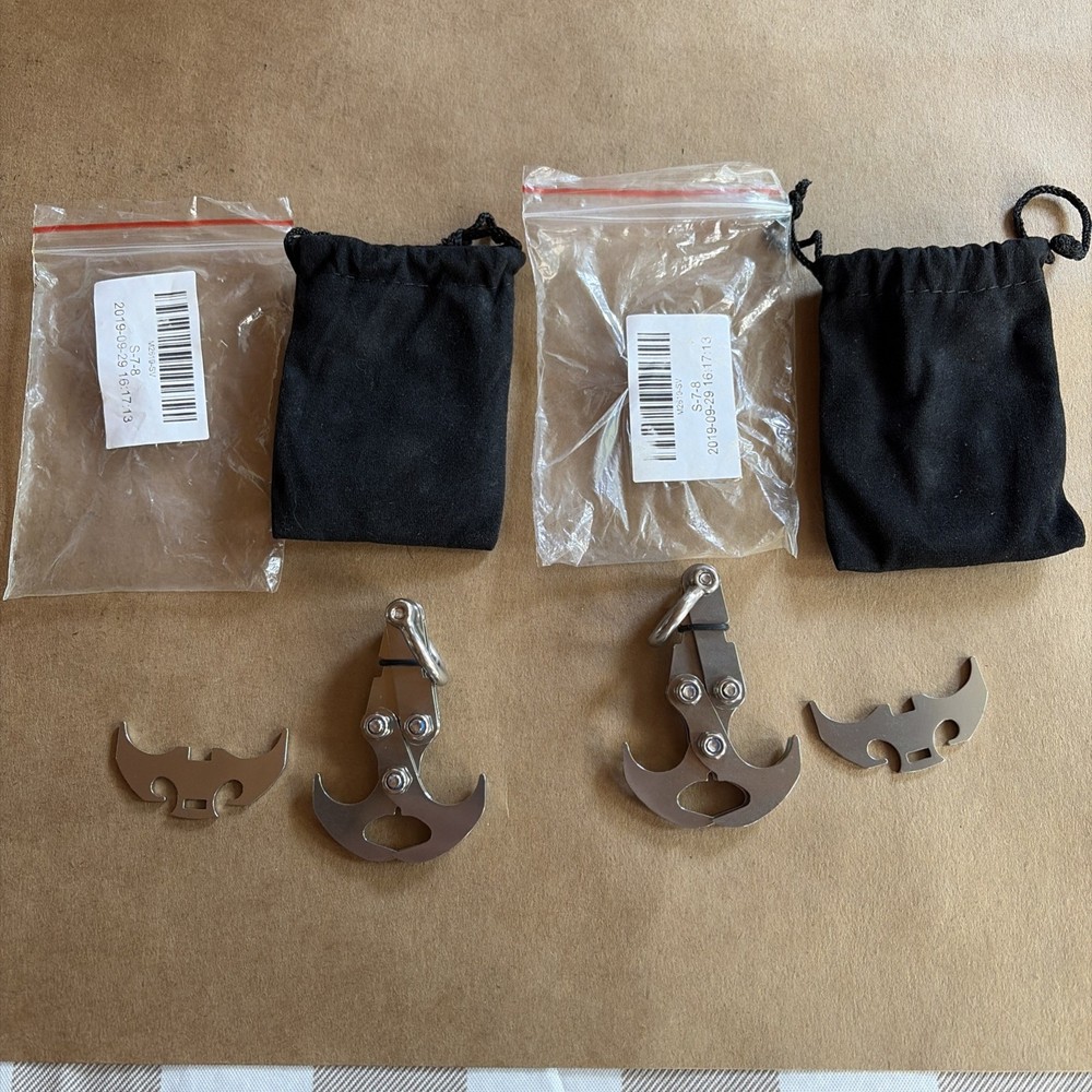 2 Stainless Steel 4-Claw Folding Hook – Hiking, Camping, Backpack Fix – New
