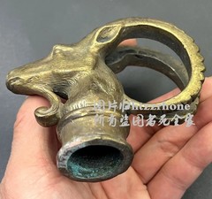 Brass Goat Head Walking Stick Cane Handle Top Topper Hand Grip Holder Decor
