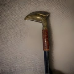 VINTAGE BRASS EAGLE HEAD WALKING CANE HANDLE WITH WOODEN STICK 36” TALL