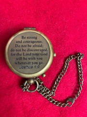 Vintage Brass Compass with Tooled Leather Belt Case (Joshua 1:9 Inscription)