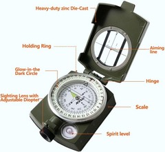 Portable Waterproof Military Compass with Luminous Dial for Night Navigation