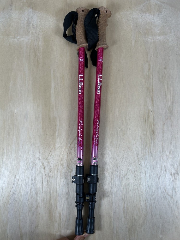 LL Bean Hiking Sticks Ridgehiker Power Lock Set Telescopic Pole Pink & Red