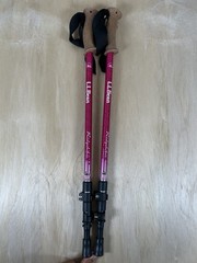 LL Bean Hiking Sticks Ridgehiker Power Lock Set Telescopic Pole Pink & Red