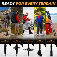 Pair of 2 Trekking Poles Walking Sticks Adjustable Anti-shock Alpenstock Hiking