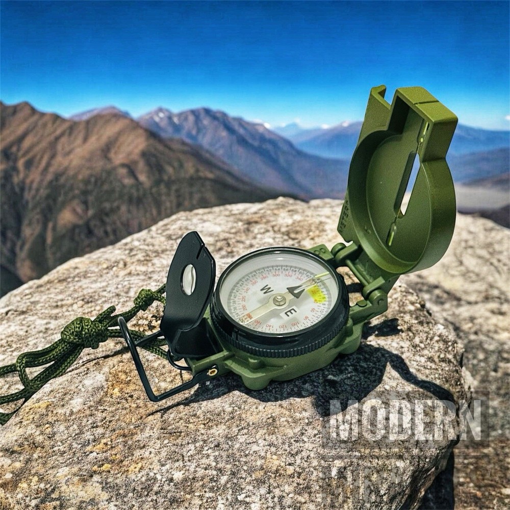 US Military Phosphorescent Lensatic Compass Olive Drab Waterproof with Pouch