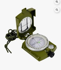 Trail Military Style Green Compass with Durable Metal Body for Nighttime Use.