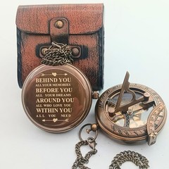 BEHINDE You Engraved Sundial Compass with Leather Case. Personalized Brass Po…