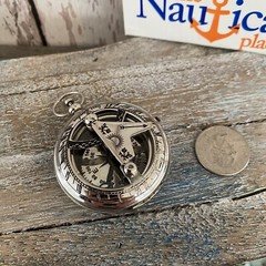Silver Finish Brass Sundial Compass w/ Lid – Nautical Necklace Pendant -Keychain