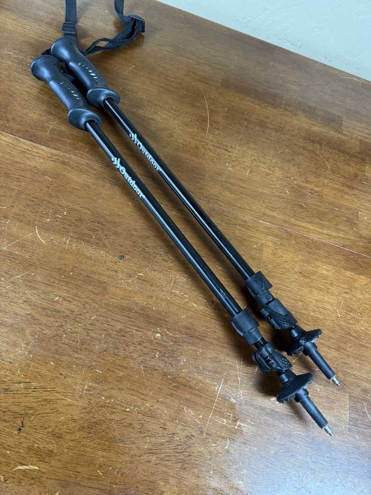 Outdoor Black Adjustable Hiking Trekking Poles Pair 110–135cm w/ Straps