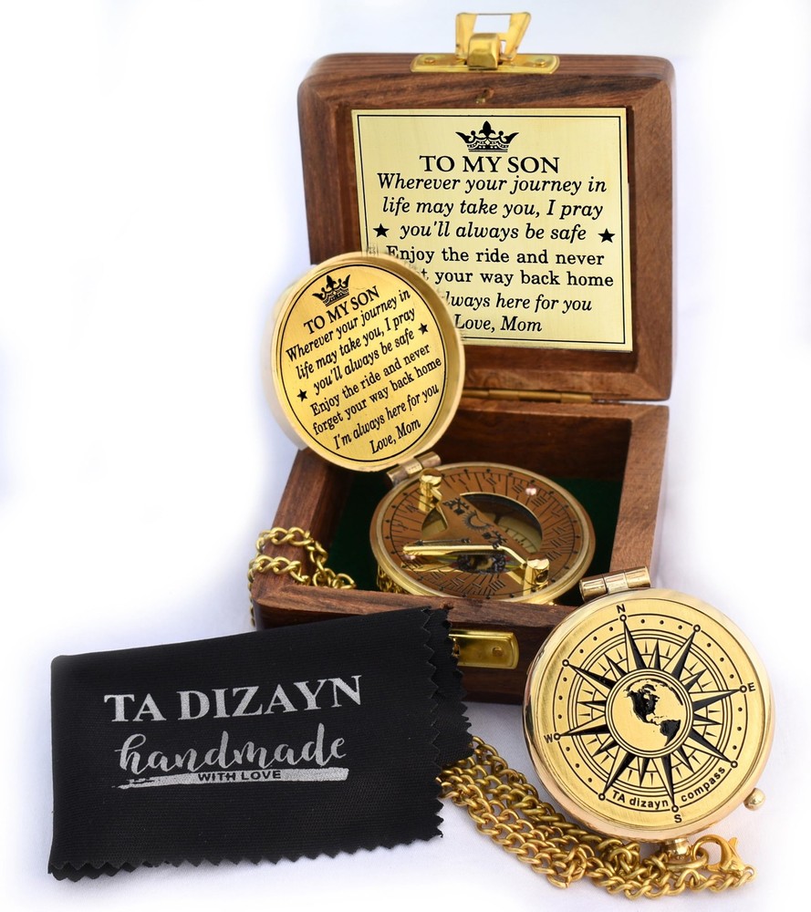 Engraved Compass Wooden Box Mom Dad To Son Grandson Gift Graduation Baptism