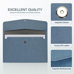 File Folder, PU Leather Document Holder File Organizer A4 A Blue Style 1