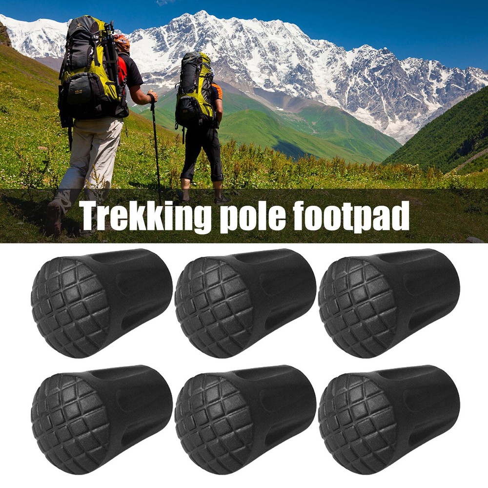 6 Pcs Black Spare Walking Stick Hiking Trekking Pole Rubber Ferrule Tips End Cap