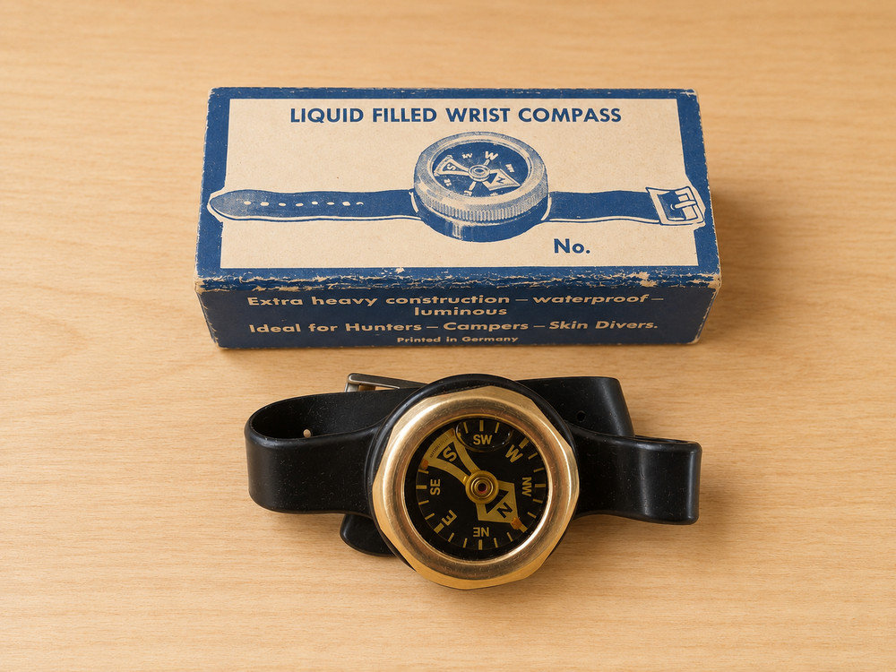 Liquid Filled Wrist Compass with Original Box Hunter Camper Germany