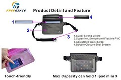 Freegrace Waterproof Pouches with Waist Strap / Pouch Case Bundle Gray + Blue