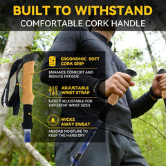 Carbon Fiber Trekking Poles Lightweight – Collapsible Hiking Poles with Cork Gri