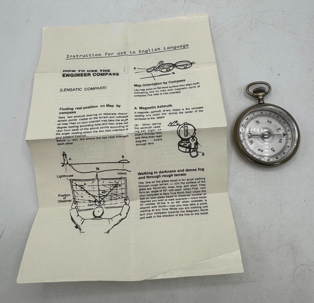Vintage German Military Style Marching Compass Engineer Lensatic Directional