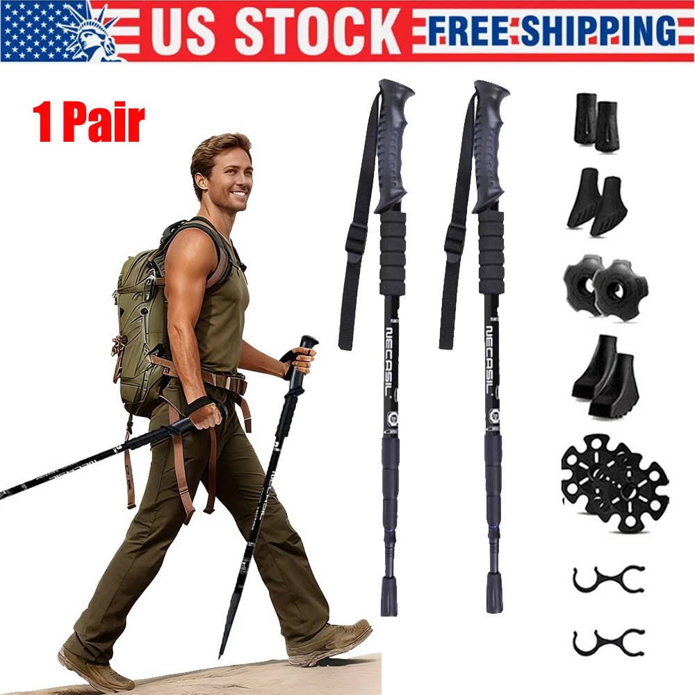 2PC Trekking Poles Nordic Walking Hiking Sticks Anti-shock Adjustable Alpenstock