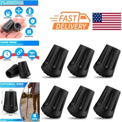 Hiking Pole Tips Replacement Set of 6 Black Rubber Tips for Walking Sticks