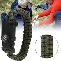 5 in 1 Survival Wristband Paracord Compass Whistle Fire Starter Scraper Tool Set