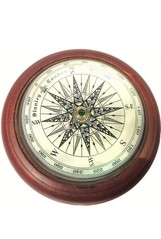 Vintage Nautical Desk Compass with Wooden Base, Round Dial, 4 Inch for Home