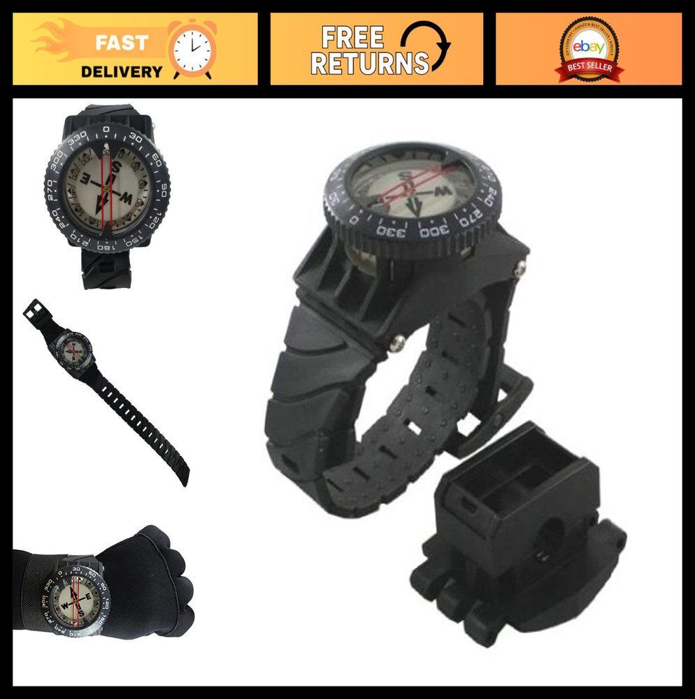 Deluxe Diving Wrist Compass with Hose Mount, Glowing Dial, 80m Depth Rating, Adj