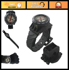 Deluxe Diving Wrist Compass with Hose Mount, Glowing Dial, 80m Depth Rating, Adj