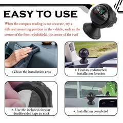Compass for Car with Bottom Stick Car Compass Ball,Adjustible and Night Vision C
