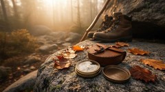 Authentic Vintage Style Brass Pocket Compass with Leather Case Rustic Vintage..