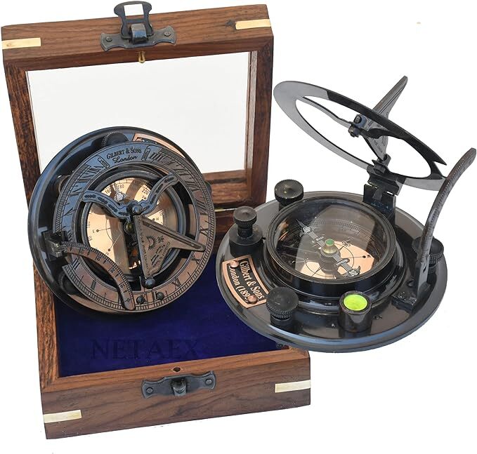 Sundial Compass, Personalized Engraved Brass Compass, Antique Brass & Copper