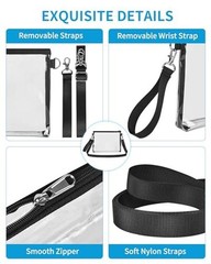 Clear Bag for Stadium Events, Clear Purse with Detachable Strap, Sports Black