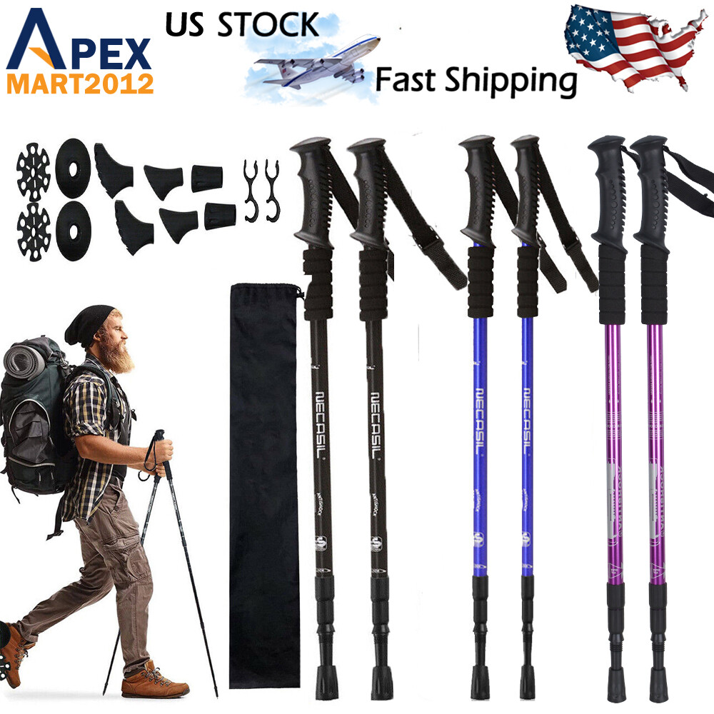 2X Trekking Poles Nordic Walking Sticks Adjustable Anti-shock Hiking Alpenstock