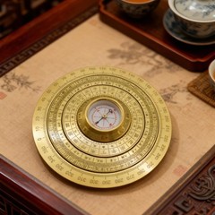 Mini Feng Shui Luo Pan Compass, Solid Brass Portable Bagua Compass with Rotating