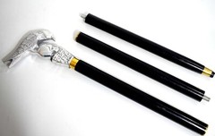 Deluxe Handcrafted Wooden Walking Cane w/ Ornamental Nickel Eagle & Skull Handle