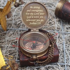 BRASS COMPASS WITH LEATHER | BE STRONG BIBLE VERSE JOSHUA 1:9 | GRADUATION GIFT