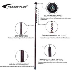 3pc Detachable Hiking Walking Stick with Compass, Soft Grip, Rubber Tip, 48