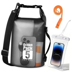 Waterproof Dry Bag – Lightweight Roll Top Dry Sack with 5L – Black