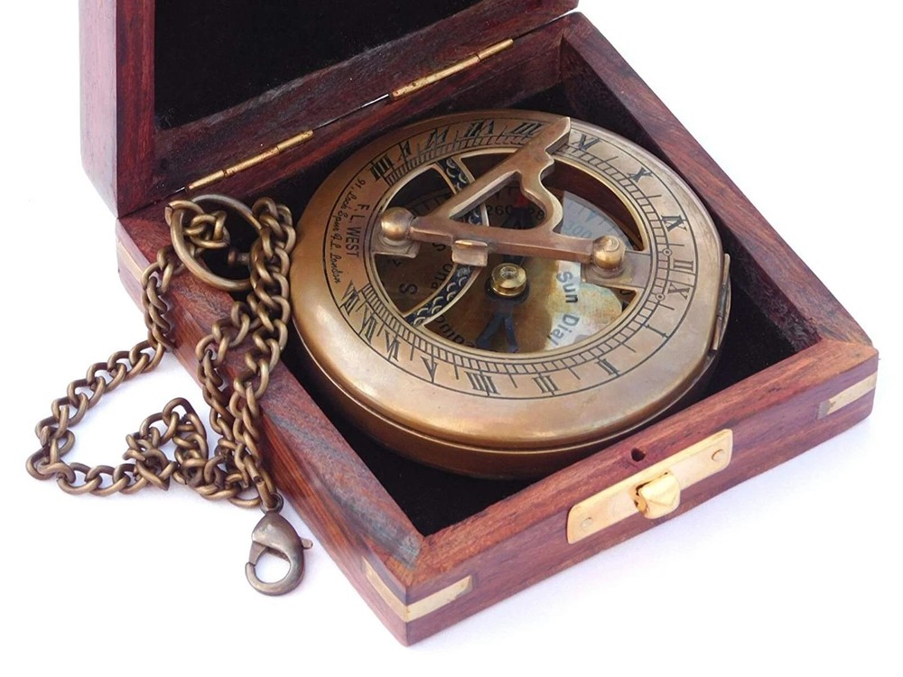 Nautical compass, custom engraved with wooden or leather pouch, camping, hiking