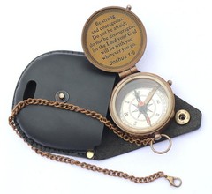 Brass Engraved Nautical Compass with Leather Case, Antique Gift for Birthday,…