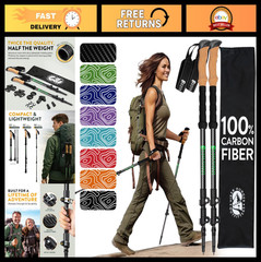 Ultra Lightweight 100% Carbon Fiber Trekking Poles – Collapsible Hiking Sticks w