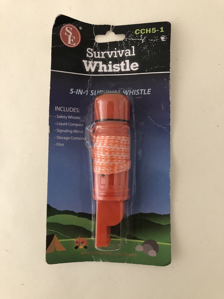 5in1 Emergency Hiking Camping Survival Compass Whistle Tool Color Orange #CCH5-1