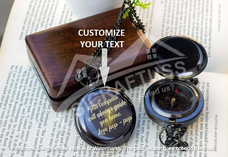 2″Push Button AntiqueBrass Compass – Personalized Engraved Pocket Brass Compass.