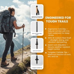 3K Carbon Fiber Trekking Poles, Collapsible Set of 2 Lightweight Adjustable H…