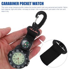 Sports Pocket Watch: Multifunction Clip-on Watch with Compass, Nylon Strap,