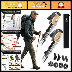 Lightweight Adjustable Collapsible Trekking Poles – Aluminum Hiking Sticks, Cork