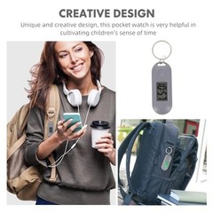 Digital Keychain Watch with Clip, Small Pocket Watch Grey