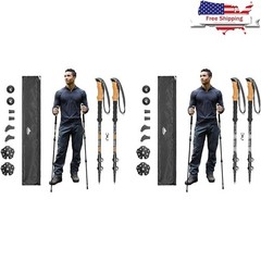 Lightweight Adjustable Aluminum Trekking Poles Cork Grip Carbide Tips 26-54in US
